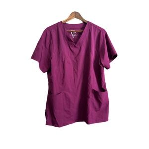BARCO One Women's 2XL V-Neck Scrub Top Burgundy Short Sleeve Pockets